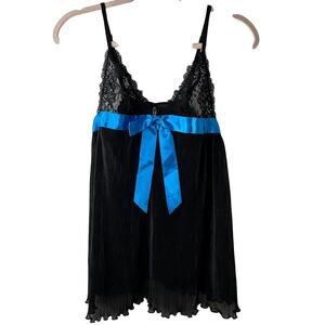 Sm Y2K VTG Victorias Secret Black Sheer Lace Babydoll Slip Dress Cami Bow Fairy